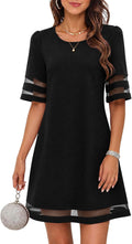 A-Line Mesh Trim Knee Length Wedding Guest Dress - Black