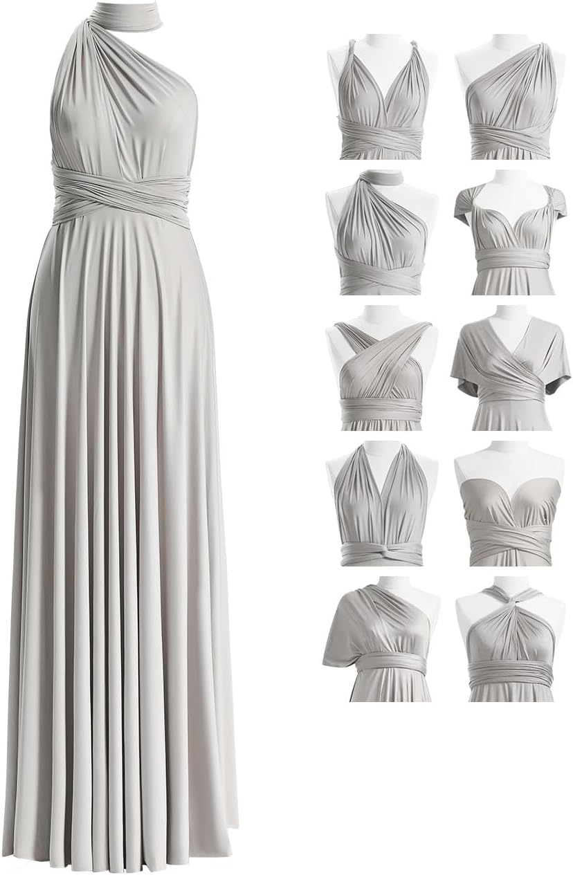 Convertible Infinity Bridesmaid Maxi Dress - Silver Grey
