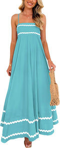 Boho Spaghetti Strap Ruffle Maxi Sundress - Aqua Green