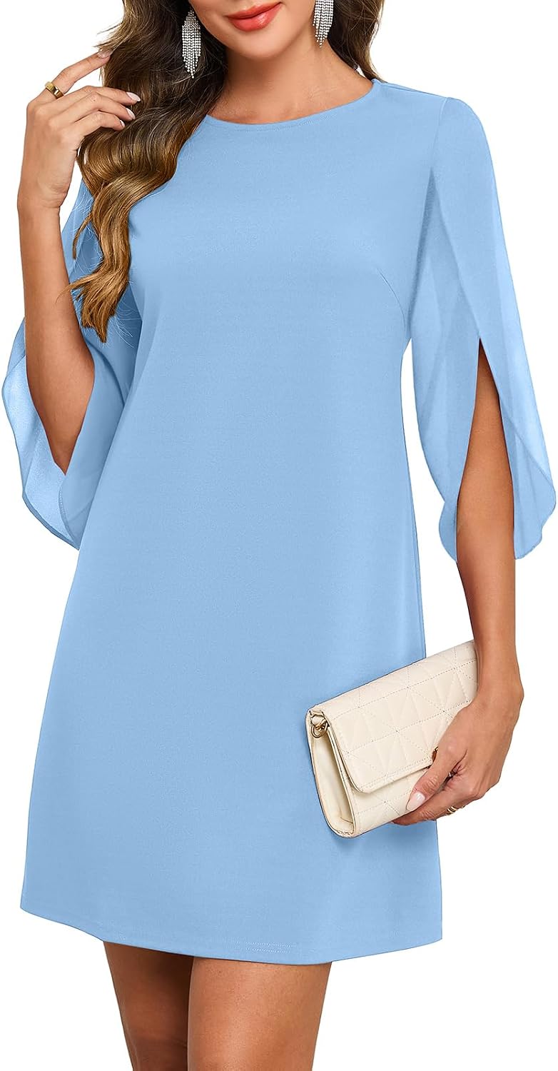 Flutter Sleeve Chiffon Knee Length Cocktail Dress - Light Blue