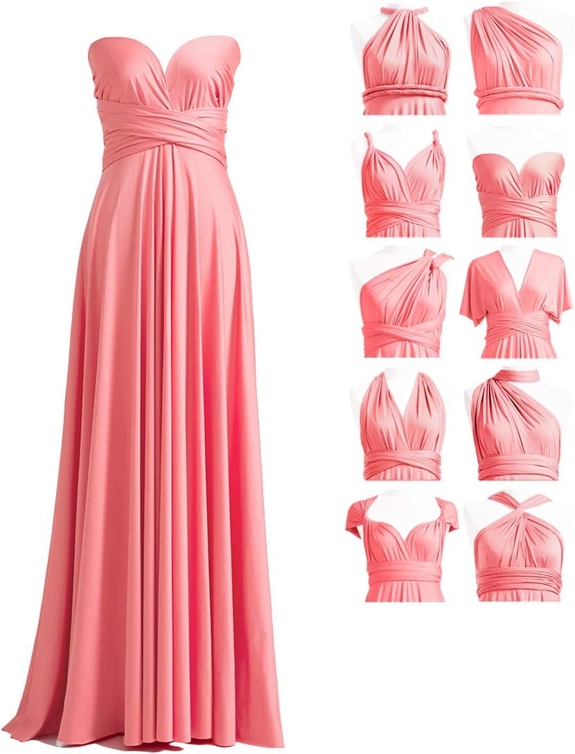 Convertible Infinity Bridesmaid Maxi Dress - Coral Pink