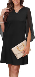 Chiffon Sleeve A-Line Cocktail Dress - Black