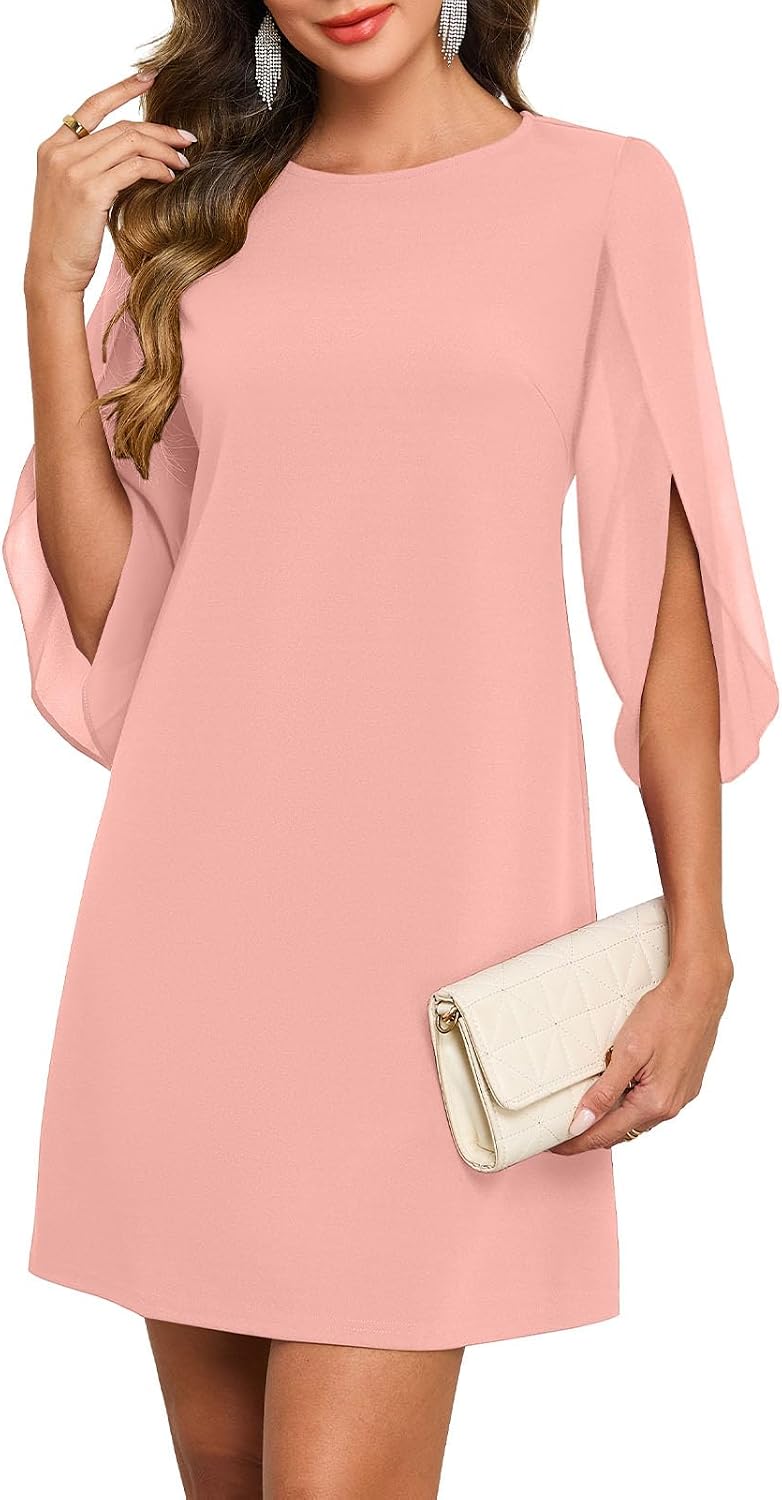 Flutter Sleeve Chiffon Knee Length Cocktail Dress - Pink