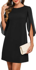 Flutter Sleeve Chiffon Knee Length Cocktail Dress - Black