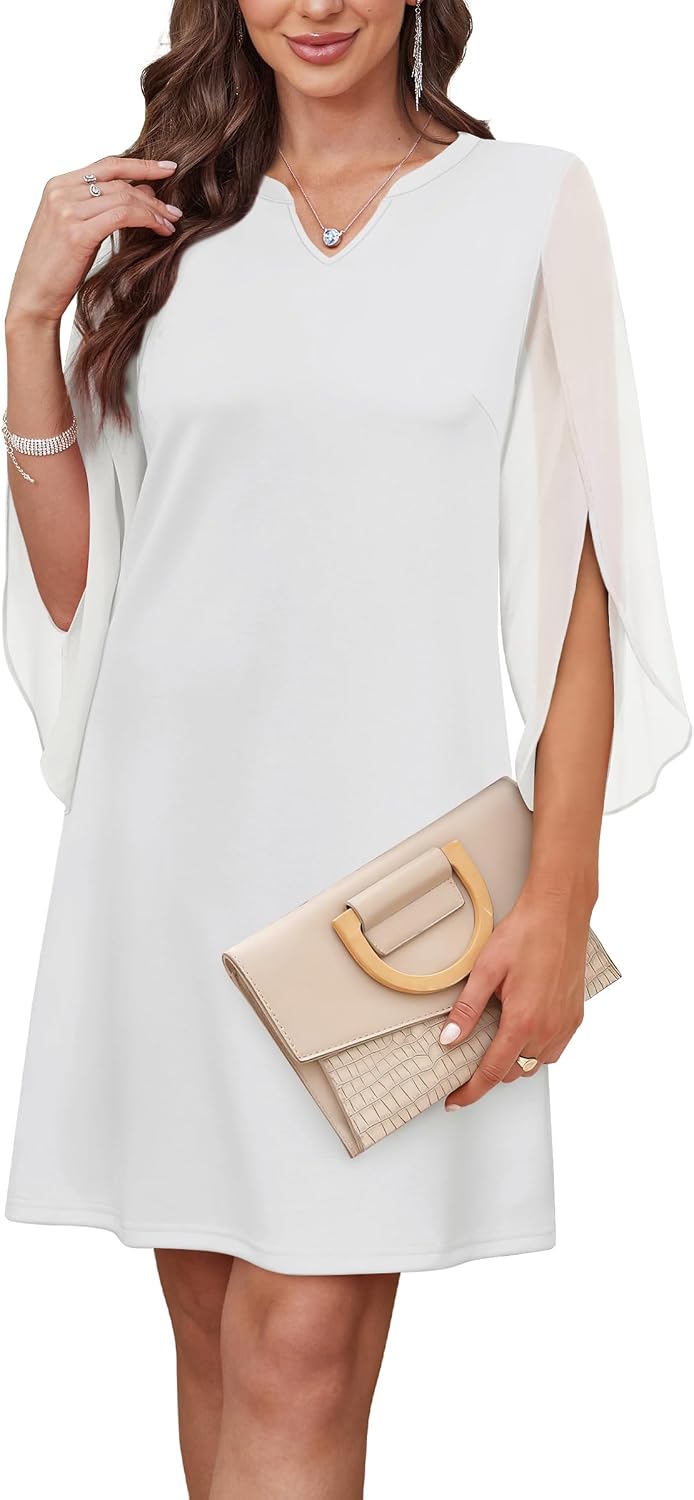 Chiffon Sleeve A-Line Cocktail Dress - White