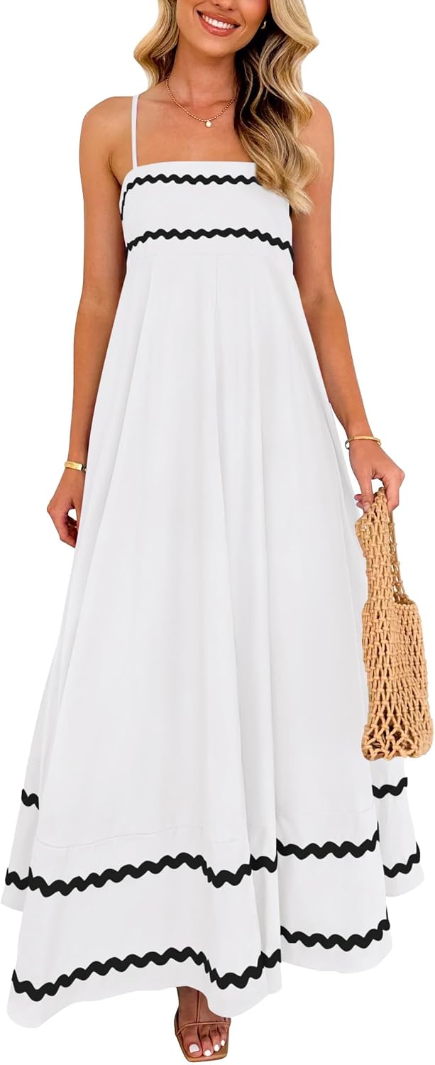 Boho Spaghetti Strap Ruffle Maxi Sundress - White