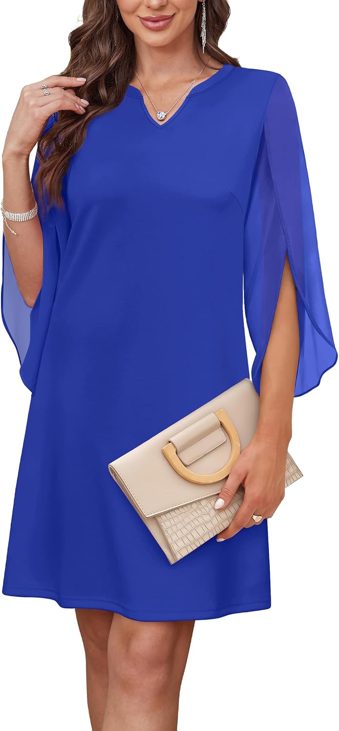 Chiffon Sleeve A-Line Cocktail Dress - Royal