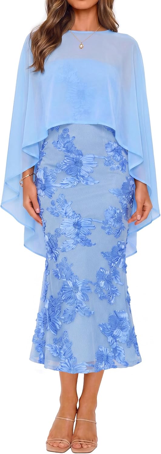 Strapless 3D Floral Mesh Bodycon Midi Dress - Sky Blue