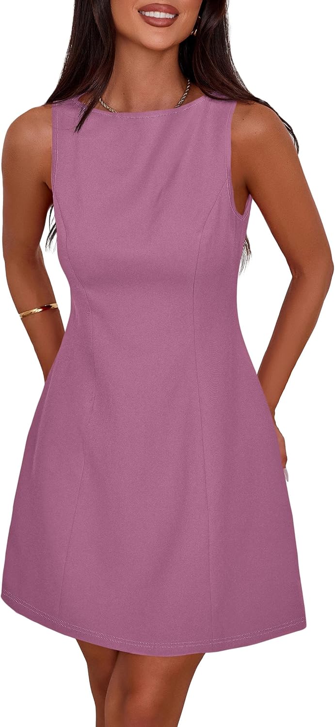 Sleeveless Boat Neck A-Line Formal Mini Dress - Purple
